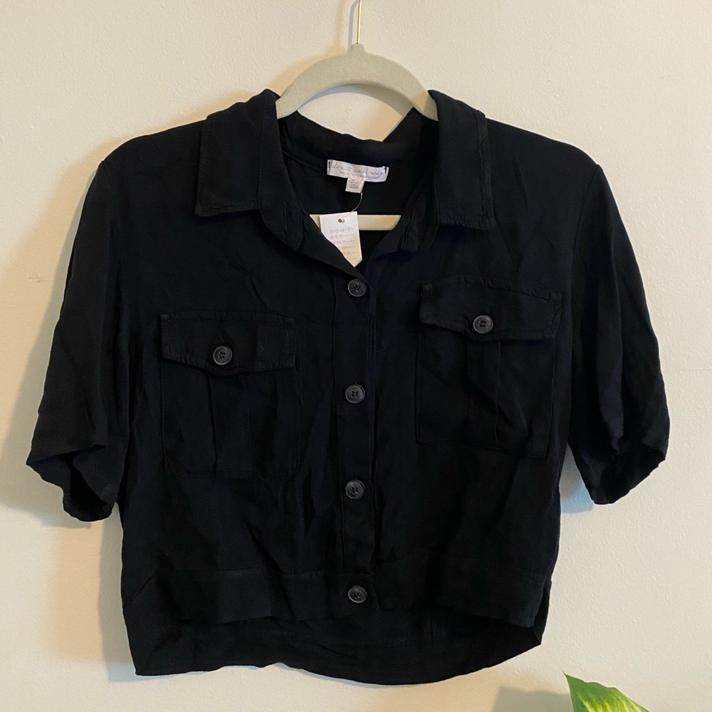 Don’t ask why black button down crop top